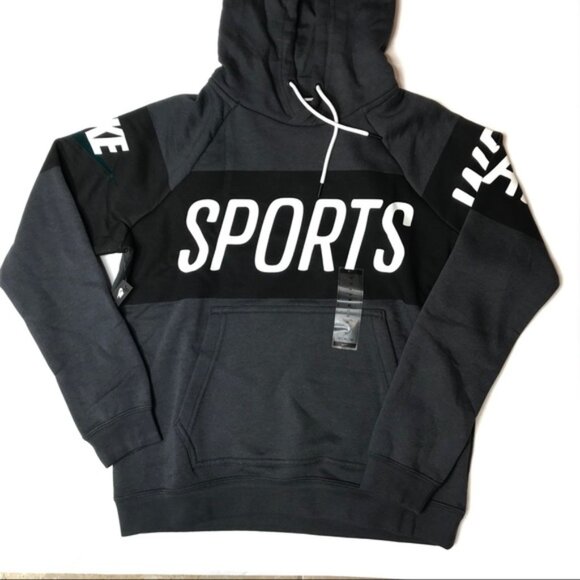 Nike Sportswear Hoodie Pullover Sweatshirt Black Gray - Picture 1 of 3